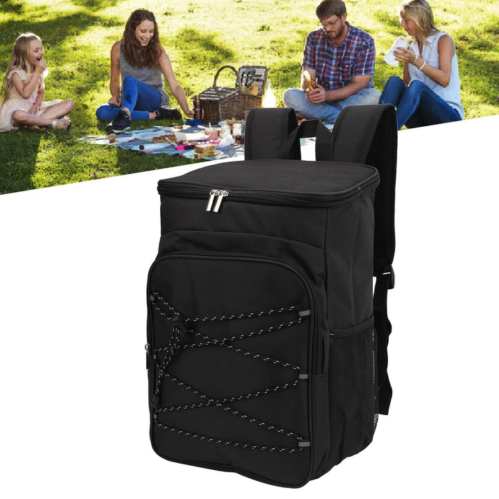 Kühlrucksack Gross, Wasserdichter Camping Rucksack mit Kühlfach und Seitentaschen, Schwarz, für Outd