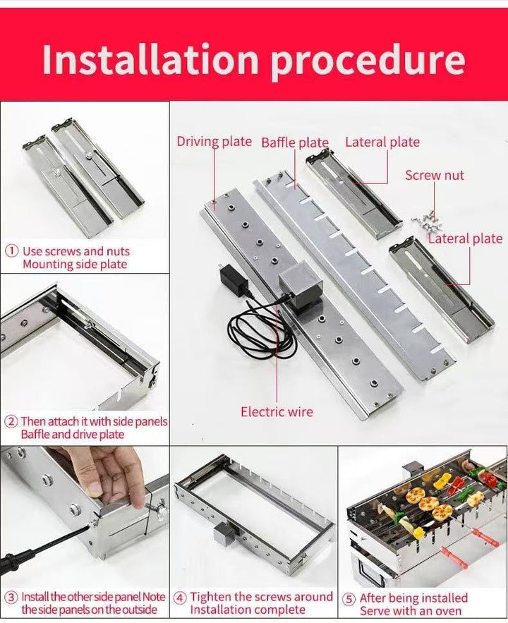 Elektrischer Drehspiess, 50 cm Grillspiessdreher Edelstahl Mit USB Motor 5 U/Min 9 Loch Schaschlik D