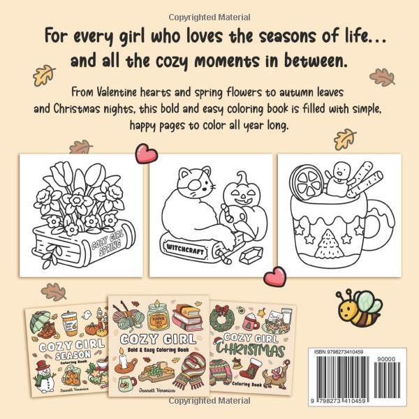Cozy Girl Seasons of Color: Bold and Easy Coloring Book for Adults &amp; Teens, Featuring Winter, Spring