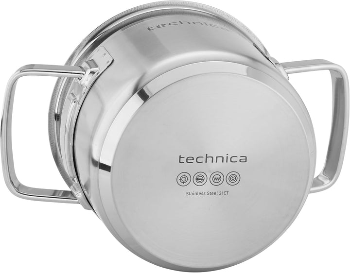 TECHNICA Topf Induktion 2,4 l – Kochtopf aus Edelstahl ⌀160 mm mit Deckel – Dreischichtboden – Suppe