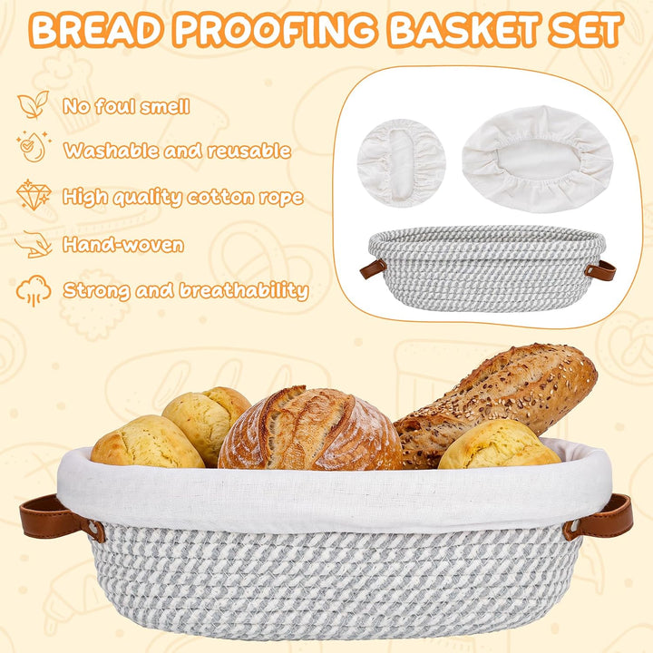 30cm Gärkörbchen Ovalen mit Liner &amp; Abdeckungen, Baumwollseil Gärkörbe Sauerteig Starter Set für Tei