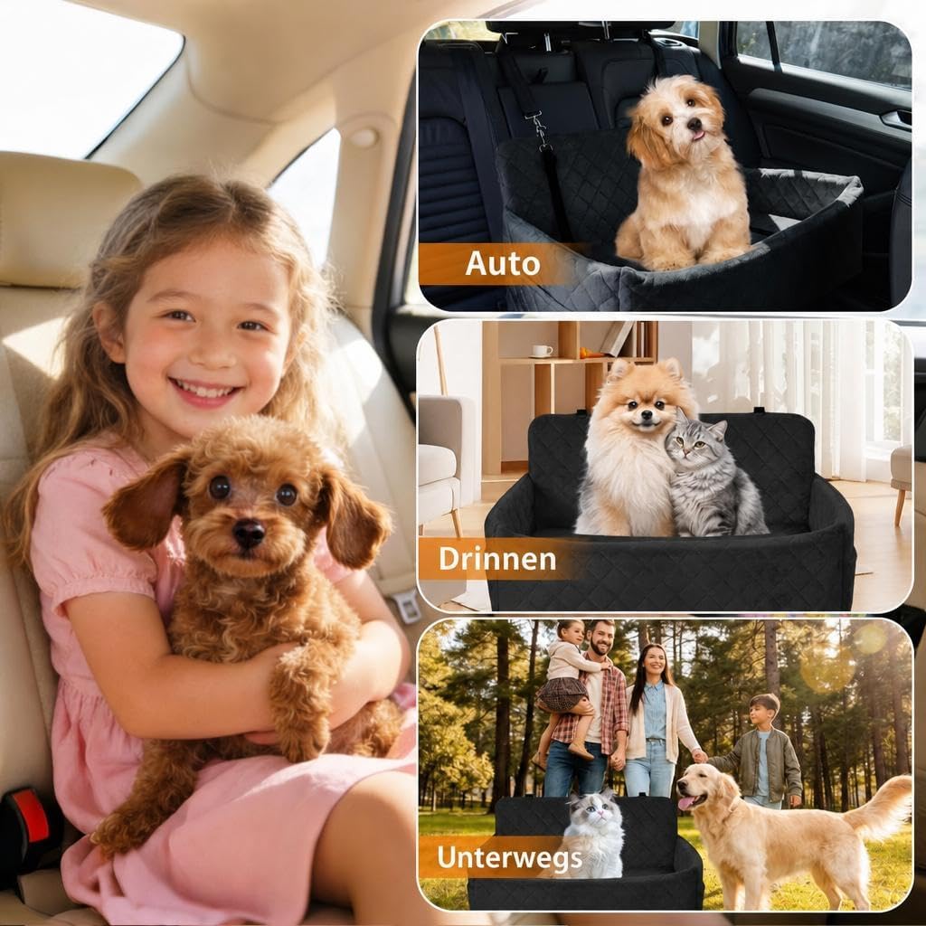 HAUSPROFI Hunde autositz für mittlerer/grosse Hunde, Schwarz, Schwarz