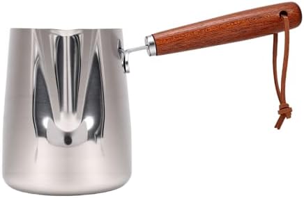 SIXRUN Milchtopf aus Edelstahl mit Holzgriff – 350 ml Milchaufschäumer &amp; Schokoladenschmelzer für In