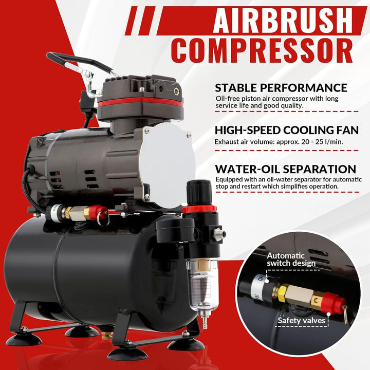 Airbrush Kompressor mit Lufttank, Professionelles Airbrush-Farb-Set, Komplett-Ausrüstung mit Manomet