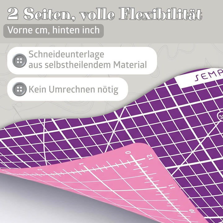 SEMPLIX Schneidematte A0 selbstheilend 120 x 80 cm Patchwork Basteln (Pink-Lila), Pink-lila