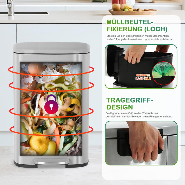 BestOffice 50 L Mülleimer Küche Mülleimer mit Deckel für Büro Schlafzimmer Badezimmer Schritt Müllei