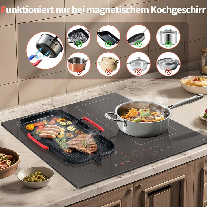 NOXTON Induktionskochfeld 4 Platten mit Doppelte Flexzonen, Induktionsfeld 60 cm Einbau mit Booster,