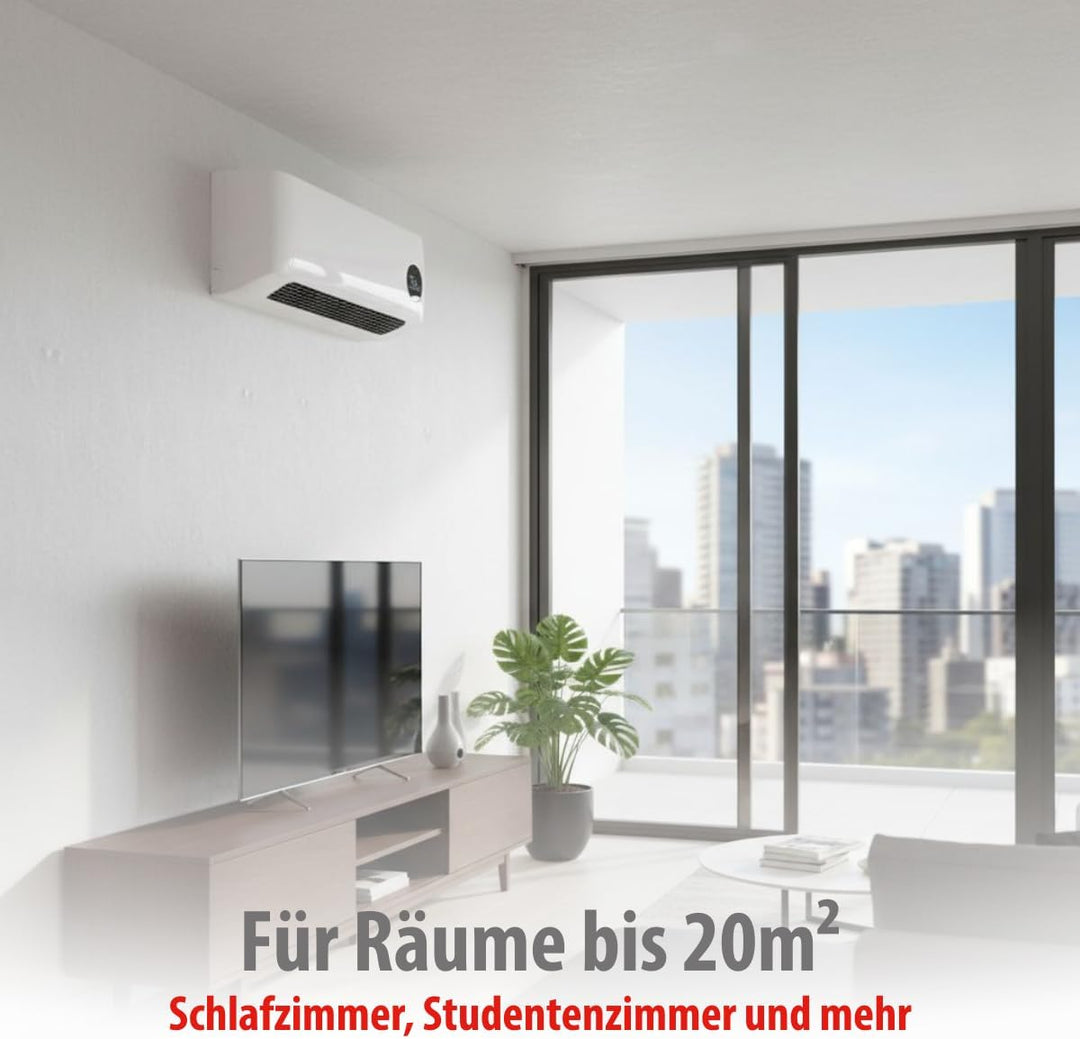 alpina Wand Heizlüfter 2000W – Keramik Heizstrahler mit 2 Leistungsstufen und Timer – Digital Thermo