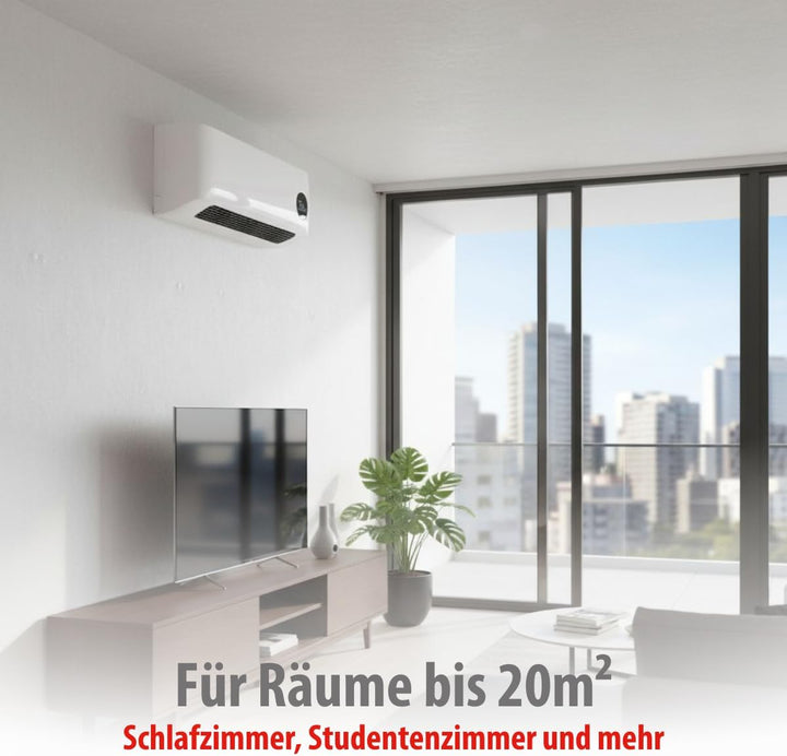 alpina Wand Heizlüfter 2000W – Keramik Heizstrahler mit 2 Leistungsstufen und Timer – Digital Thermo
