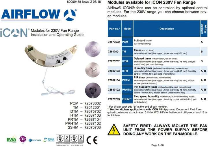 Airflow® iCON DTM Plug-in Timer &amp; Delay Start Modul für iCON 15, iCON 30 &amp; iCON 60 230V Abluftventil