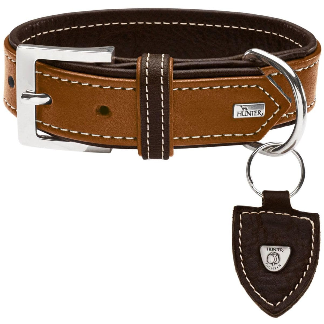HUNTER TARA Hundehalsband, Leder, Juchtenleder, belastbar, witterungsbeständig, 45 (S), cognac/dunke