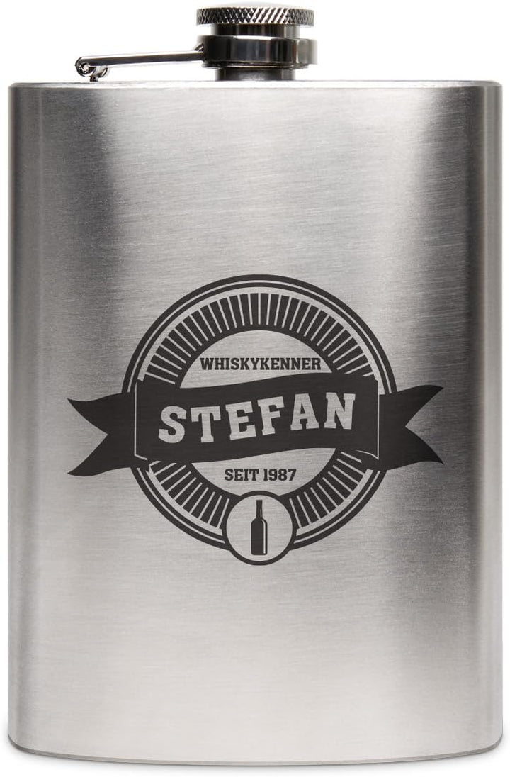 Flachmann Edelstahl 8oz. 237 ml mit individueller Gravur - Whiskykenner, Whiskykenner