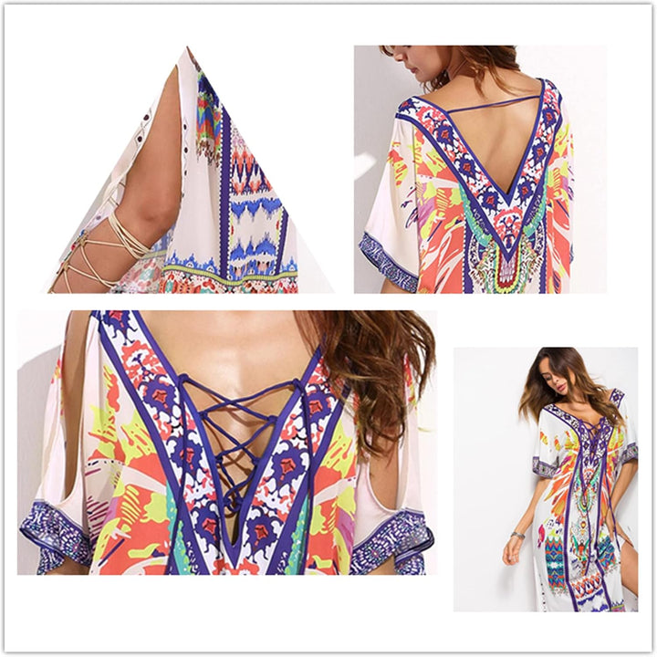Merciy Boho Damen Strandponcho Sommer Kleid Überwurf Kaftan Strandkleid Bikini Tunika Cover Up (Misc