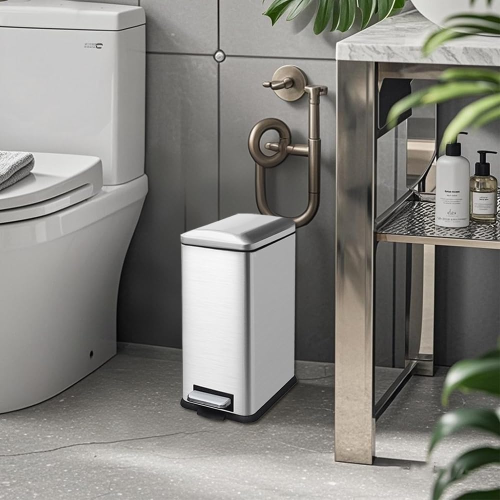 Mülleimer Bad 10L, Tretmülleimer Mit Inneneimer, Softclose, Silber silber 10L, silber 10L