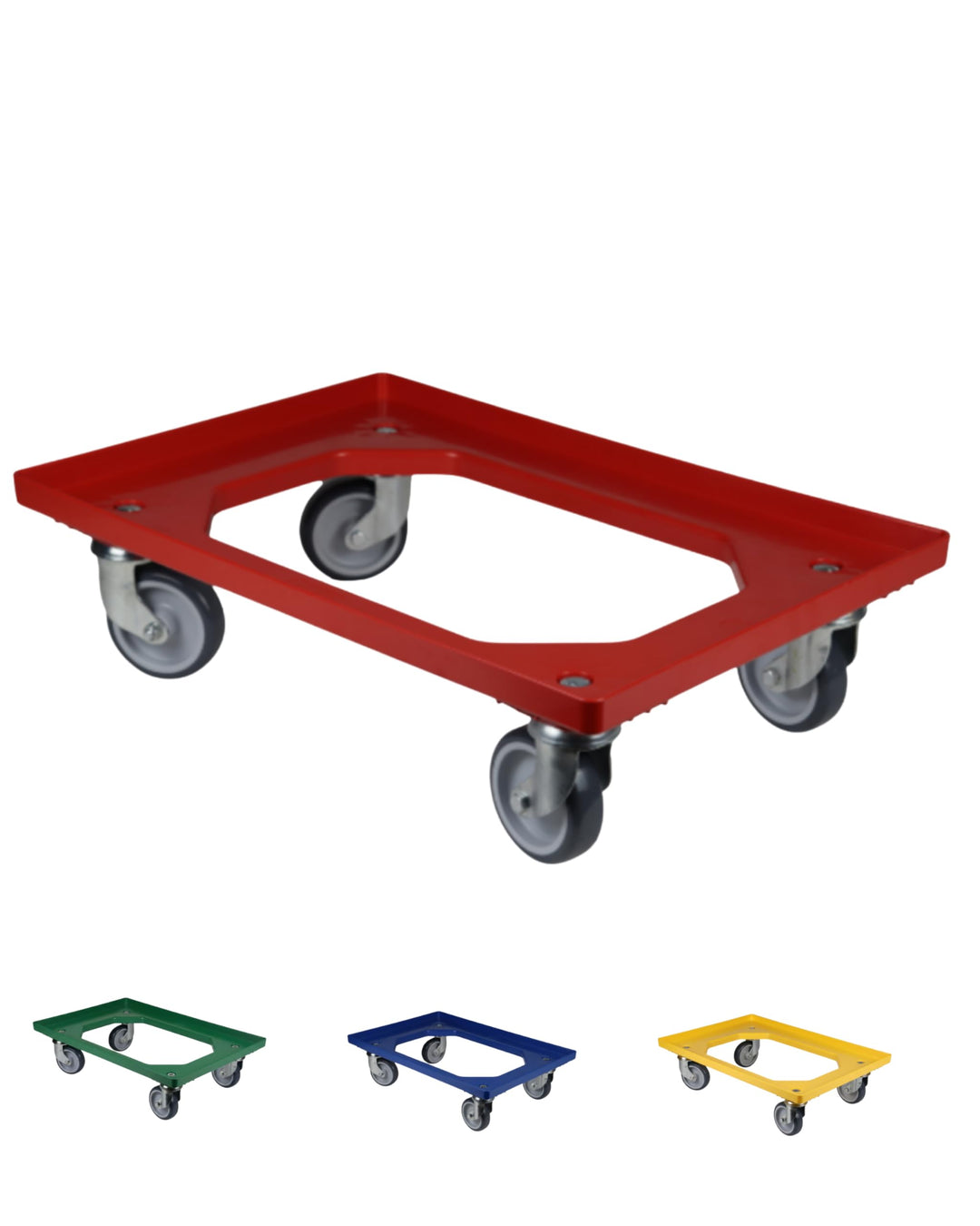 Transportroller Kunststoff 60x40 cm mit 4 Leichtlauf-Lenkrollen (Rot), Rot