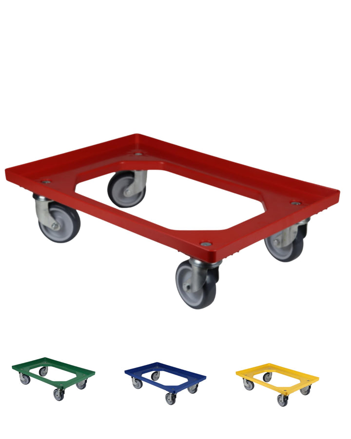 Transportroller Kunststoff 60x40 cm mit 4 Leichtlauf-Lenkrollen (Rot), Rot