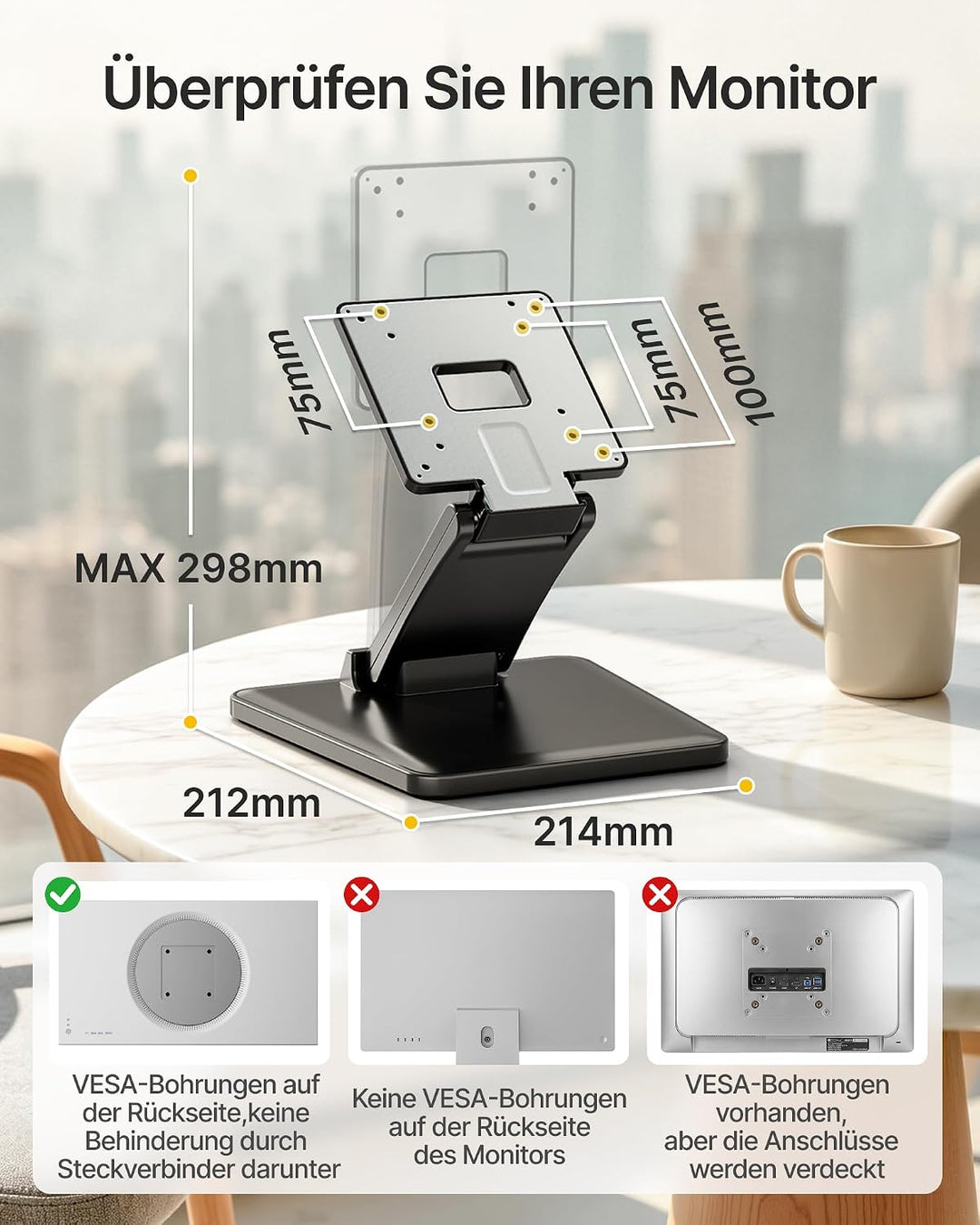 monTEK portabler Monitorständer für 17–27 Zoll Touchscreens, POS &amp; Mini PC