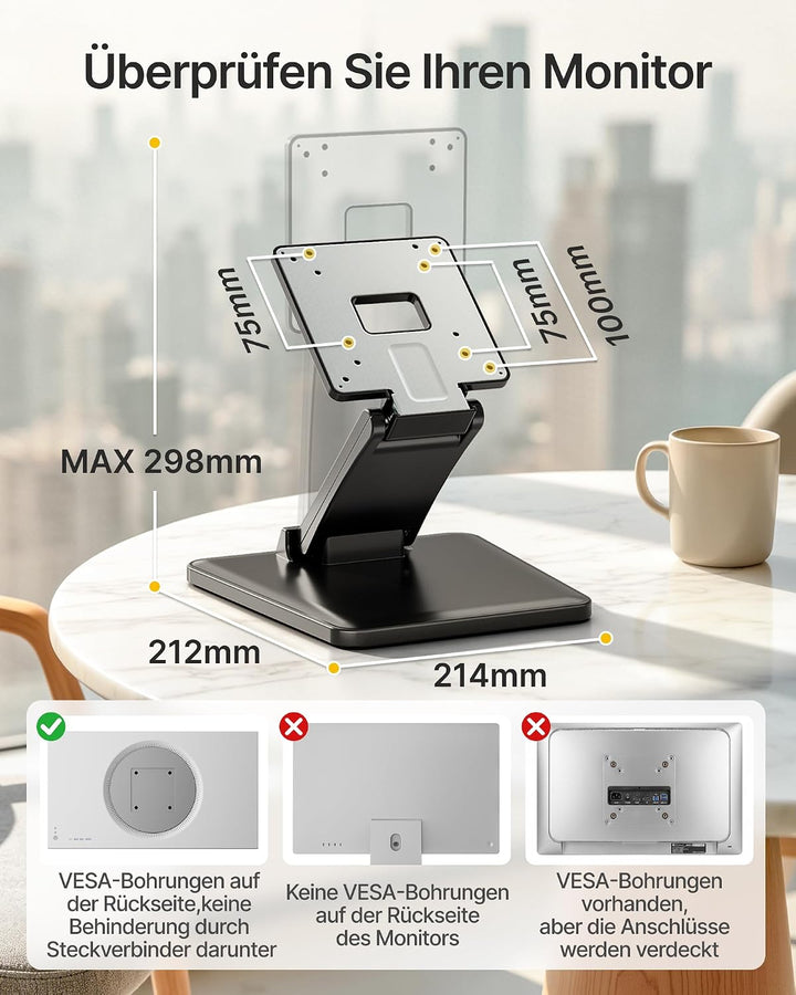 monTEK portabler Monitorständer für 17–27 Zoll Touchscreens, POS &amp; Mini PC