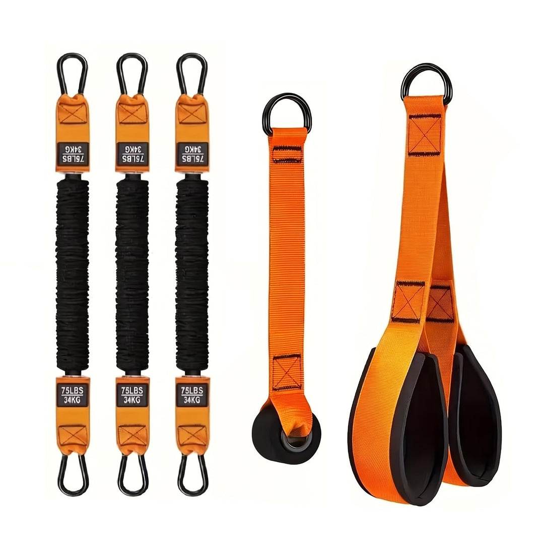Trizeps Trainingsgerät mit Türanker, 3 Widerstandsbänder 34kg, Trizepsseil für Krafttraining zu Haus