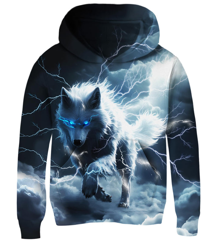 AIDEAONE Jungen Mädchen 3D Hoodie Kapuzenpullover Sweatshirt Mit Kapuze, Wolf Blitz 6-7 Jahre
