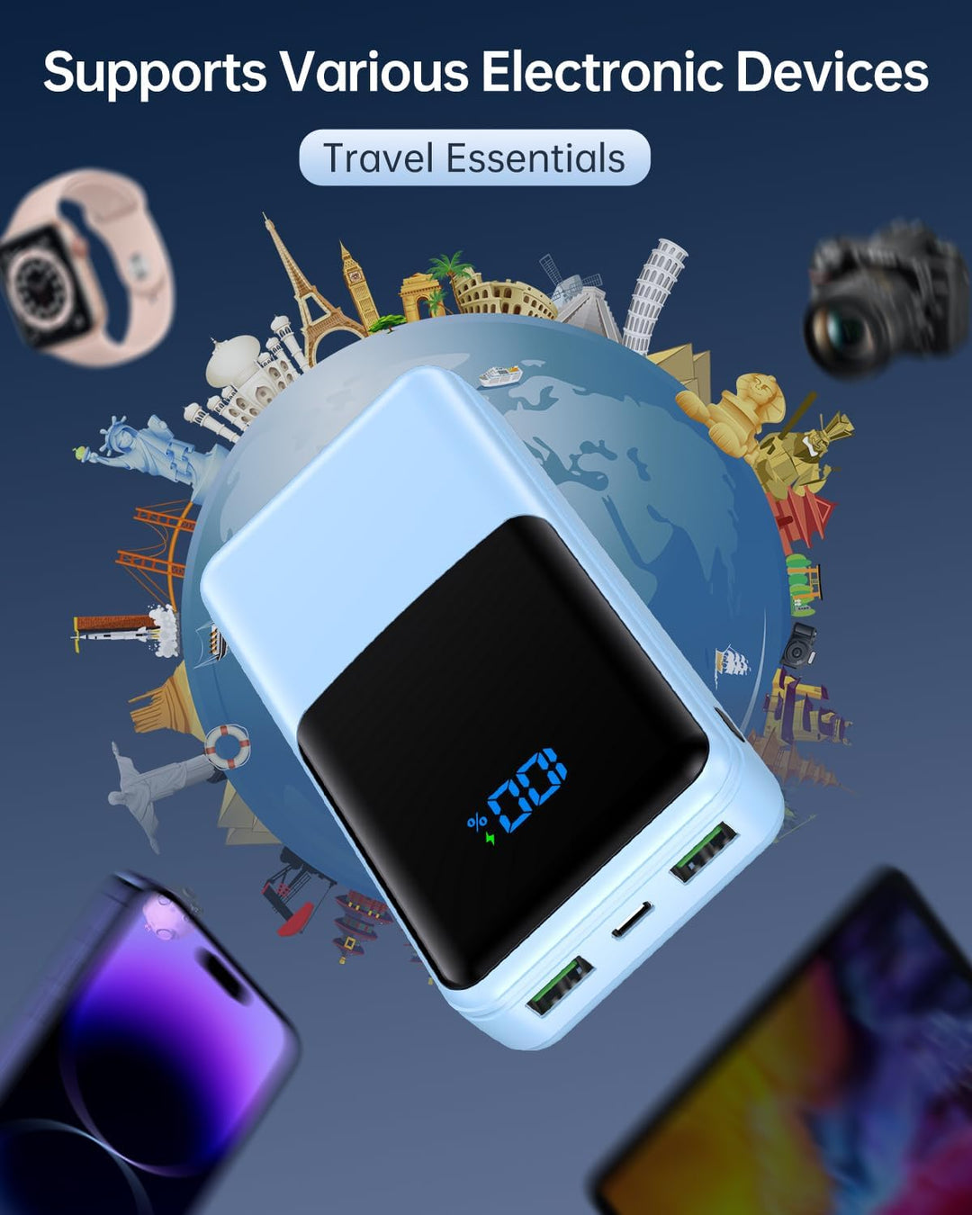 Coblob Power Bank 27000mAh, Powerbank Schnellladefunktion USB C PD 20W Himmelblau-002, Himmelblau-00