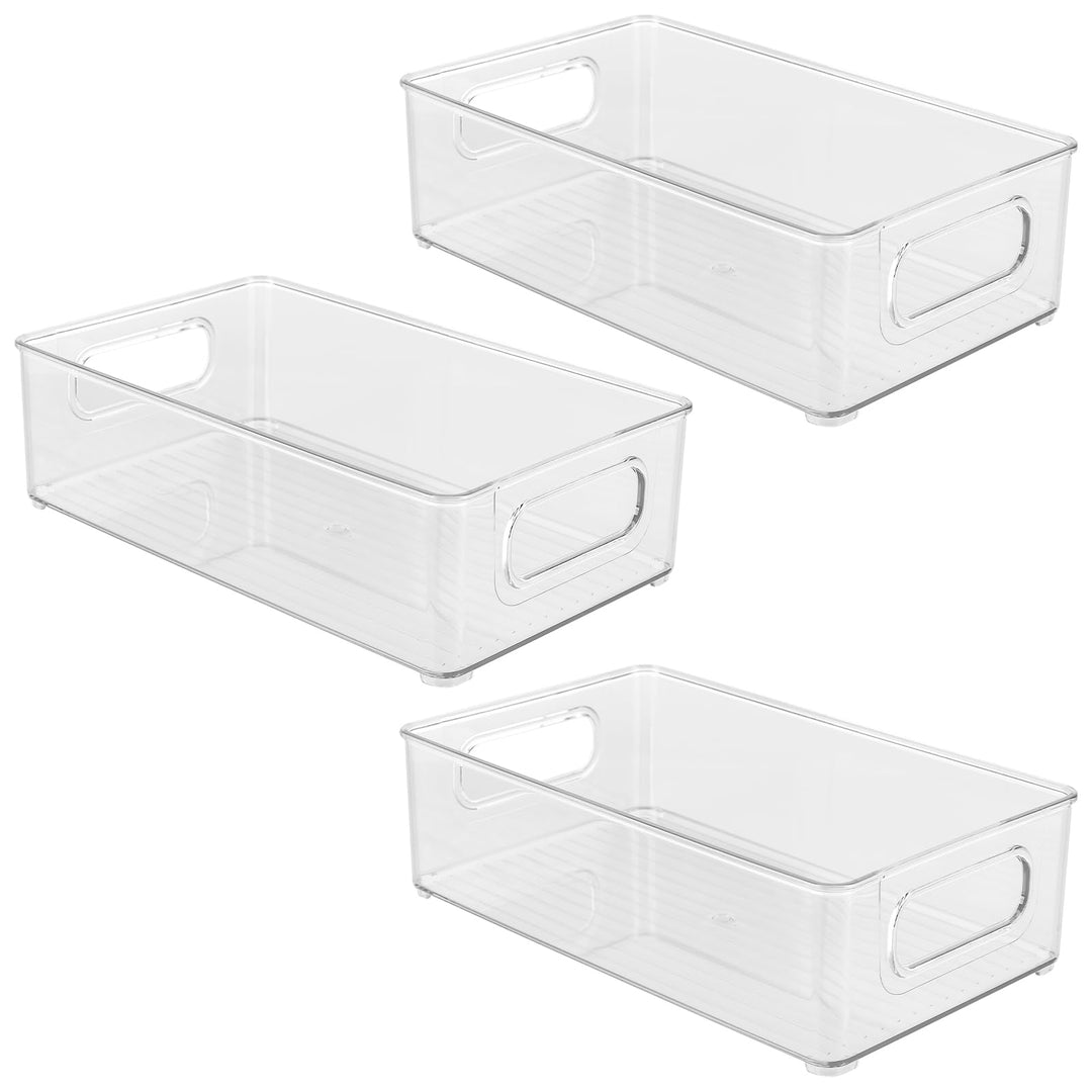 ZOENHOU 3 Stück Kühlschrank Organizer Stapelbare 25,5x15x7,6 cm, Kühlschrankbox mit Griff - Transpar