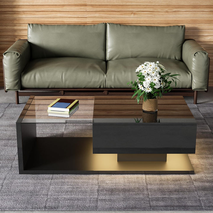 BTM Couchtisch, mit Glas &amp; LED-Effekt, Einzigartiges schwebendes Design und vielfältige Stauräume, H