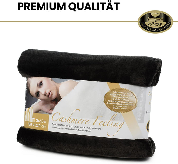 Gözze - Premium Cashmere-Feeling Wohn- und Kuscheldecke, 500 g/m², 180 x 220 cm - Schwarz Schwarz 18