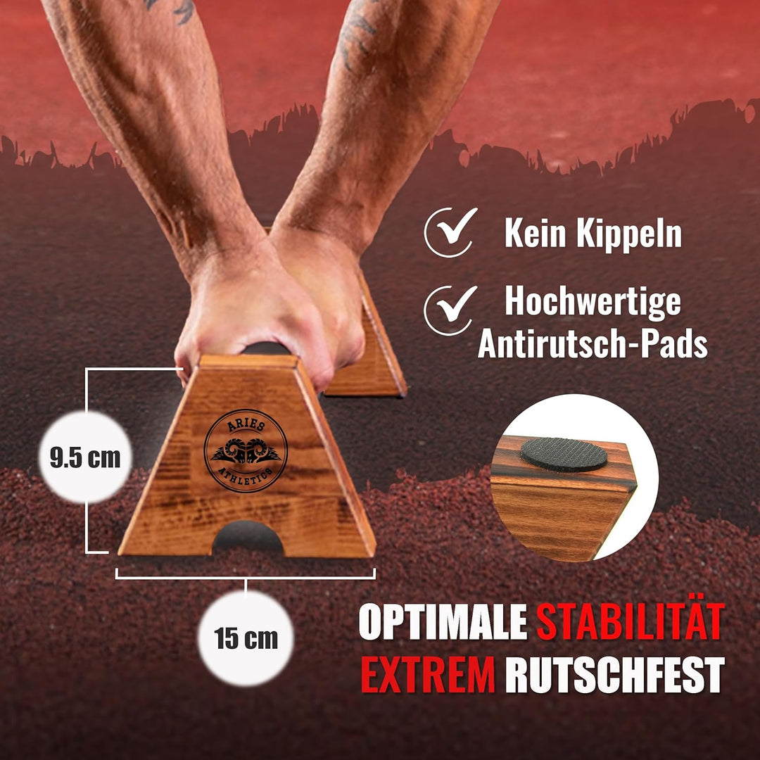 Aries Athletics Midletts Liegestützgriffe aus Holz mit extra langen Griffen für Calisthenics Trainin