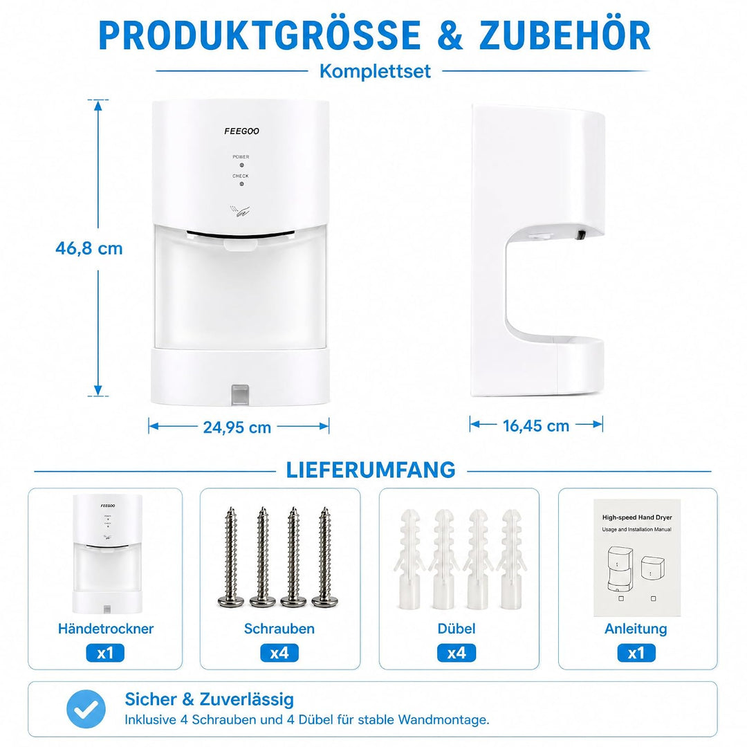 Elektrischer Händetrockner mit Auffangschale, 240 V, 1300 W, Weiss