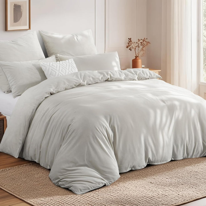 Aisbo Winter Plüsch Bettwäsche 200x200 3teilig Beige - Flanell Flauschige Warme Bettbezug und 2 Kiss