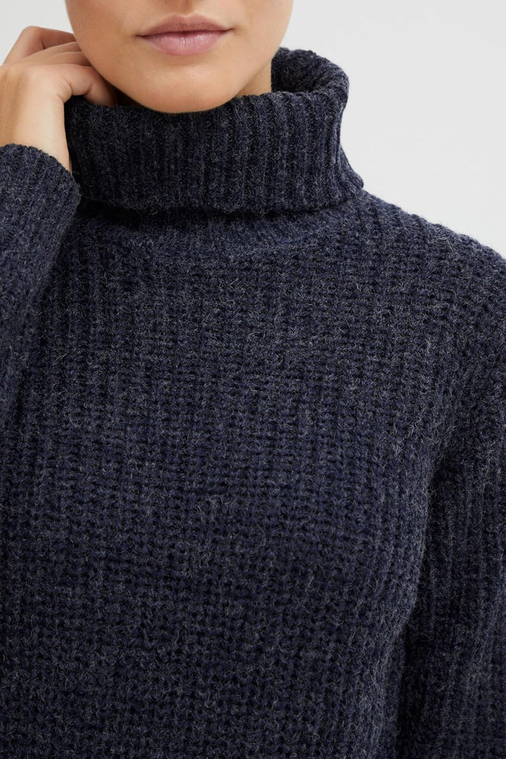 OXMO OXNanna Damen Rollkragenpullover Pullover Grobstrick, XS Total Eclipse Melange (1940101)
