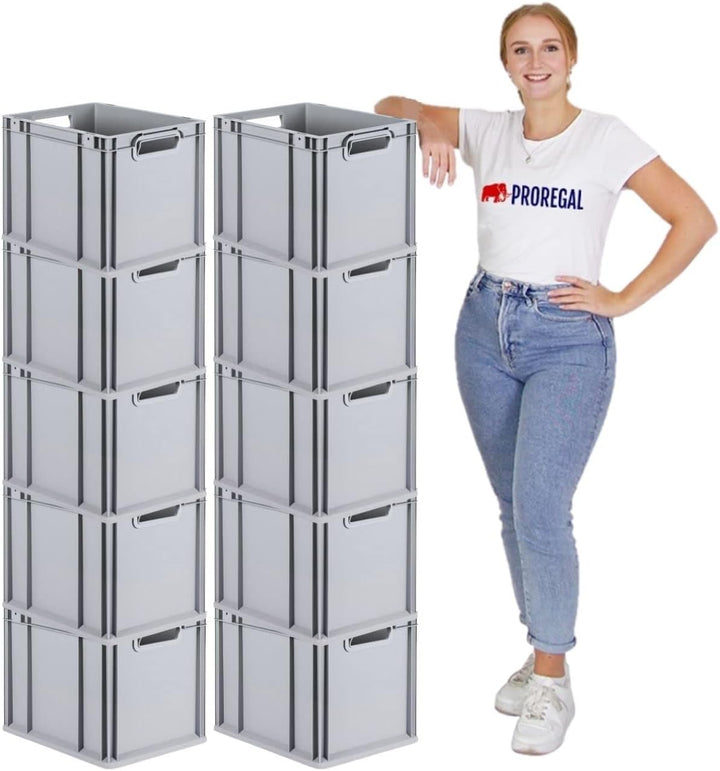 PROREGAL SuperSparSet 10x Eurobox NextGen Economy mit Auflagedeckel und 4x Schiebeschnappverschlüsse