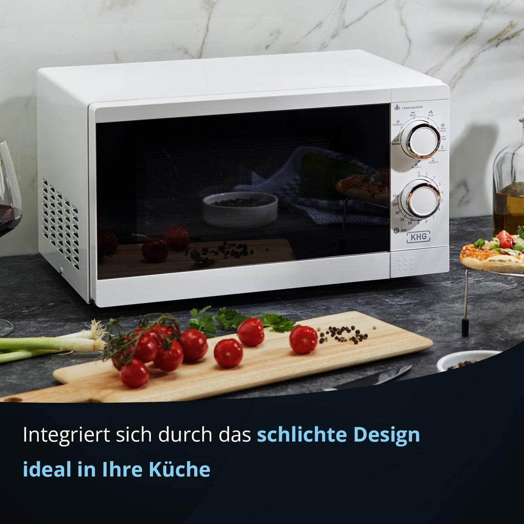 KHG Mikrowelle MW-20.1GW mit Grill 20l aus Metall in weiss, 6 Leistungsstufen und 3 Kombinationsstuf