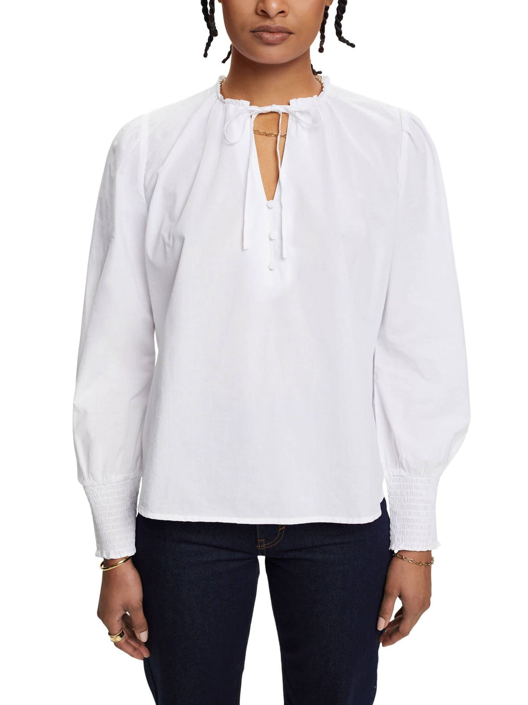 edc by Esprit Baumwollbluse mit Bindedetail XS 100/White, XS 100/White