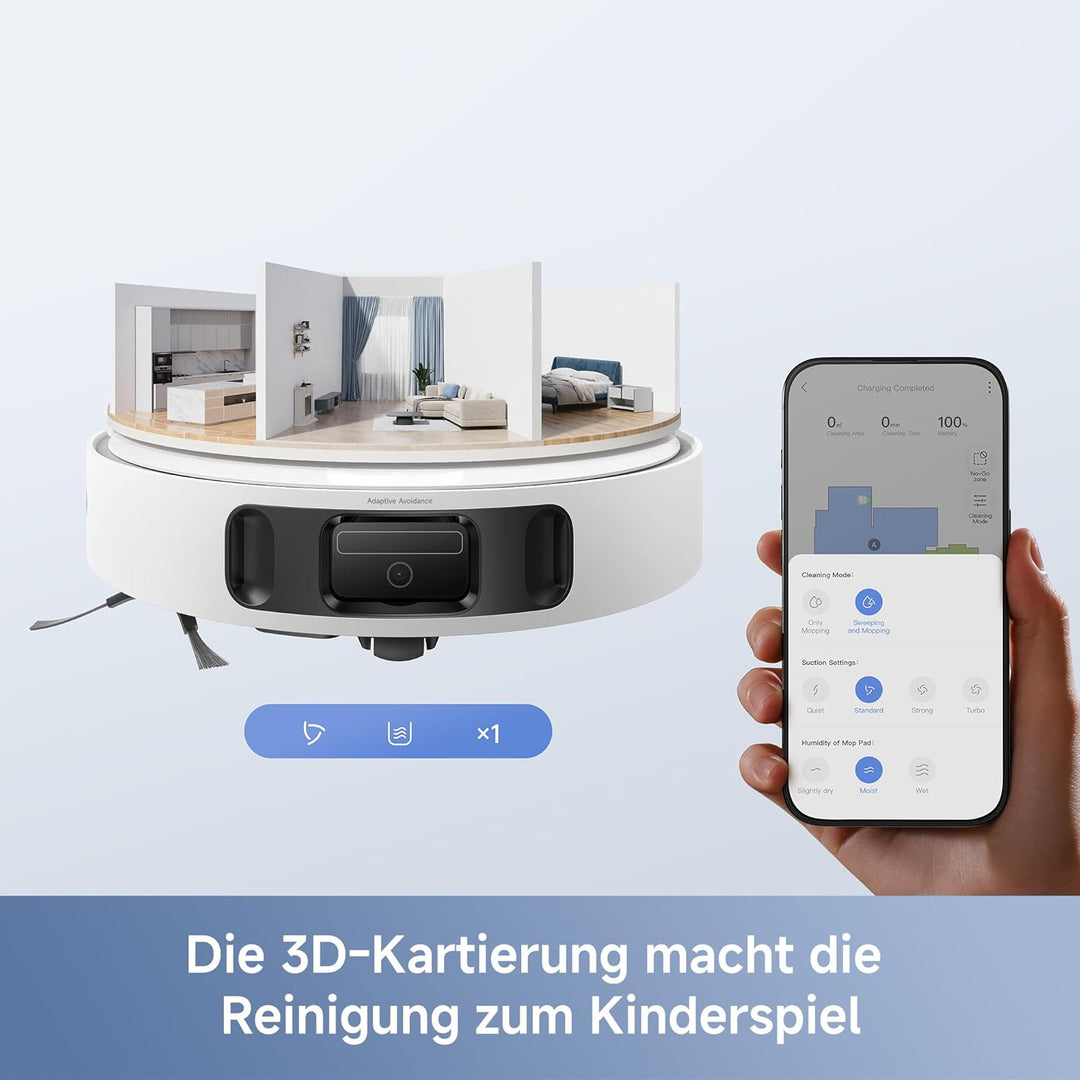 Mova E40 Ultra Saugroboter mit Wischfunktion, Autom. Leerung und 19.000 Pa, MaxiReach-Wischmopp-T.,