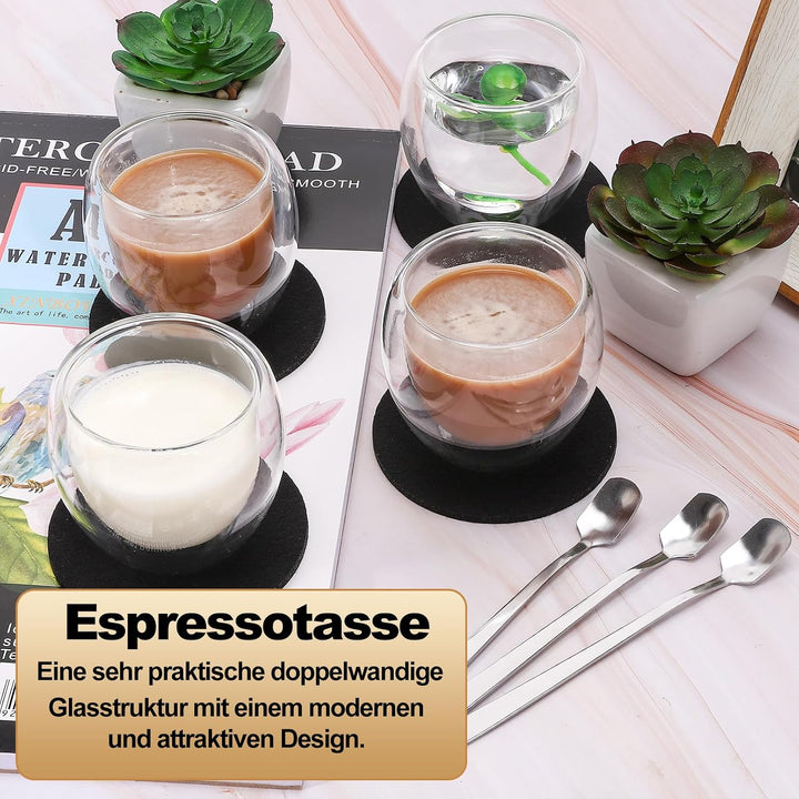 Espressotassen Set, Doppelwandige Gläser, 4 X 80 Ml