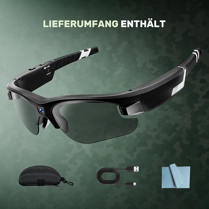 Smart Glasses mit Kamera,1080P Brille mit Kamera,Mini Action Cam