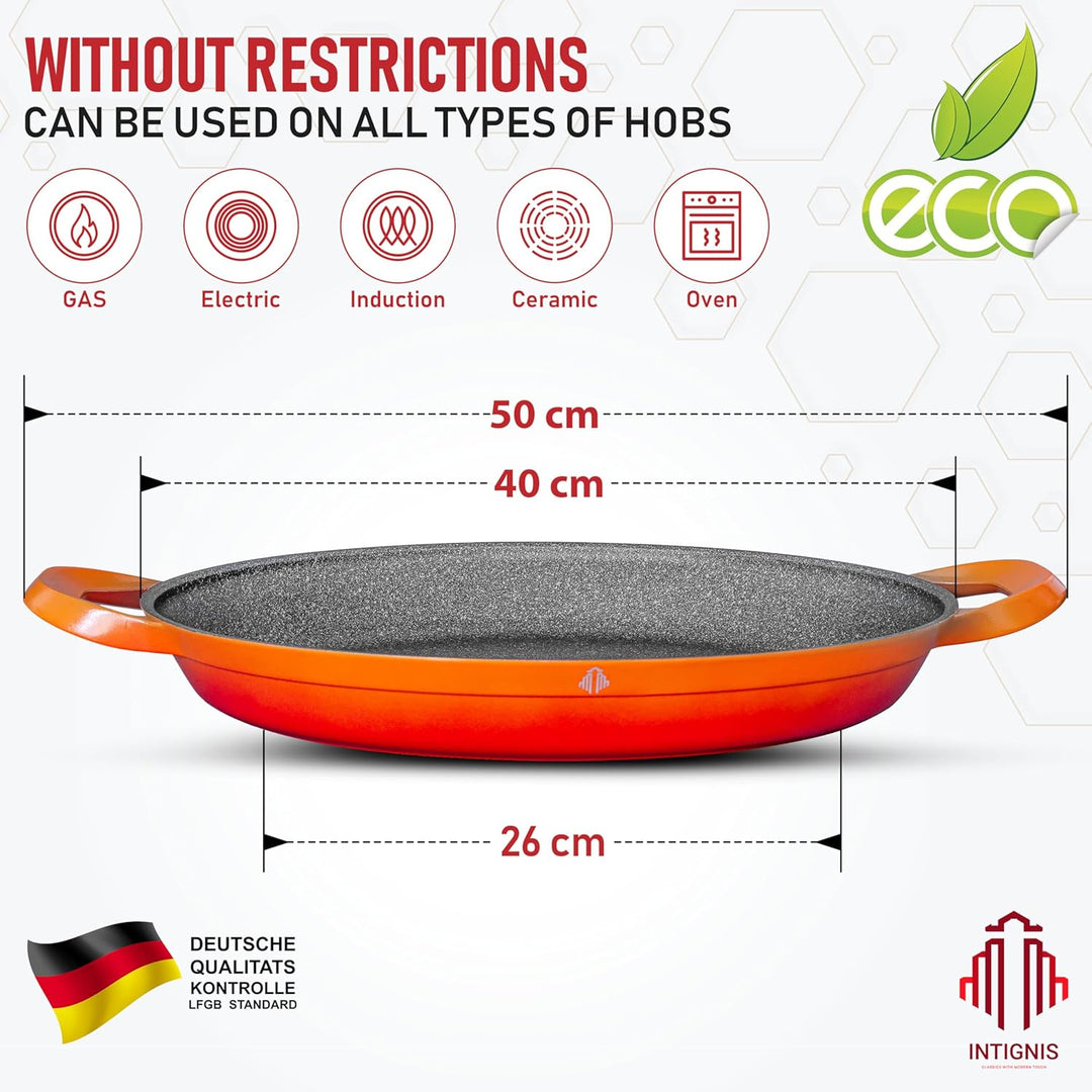 INTIGNIS Professionelle Paellapfanne | 40 cm grosse Bratpfanne | Aluminium | Antihaftbeschichteter M