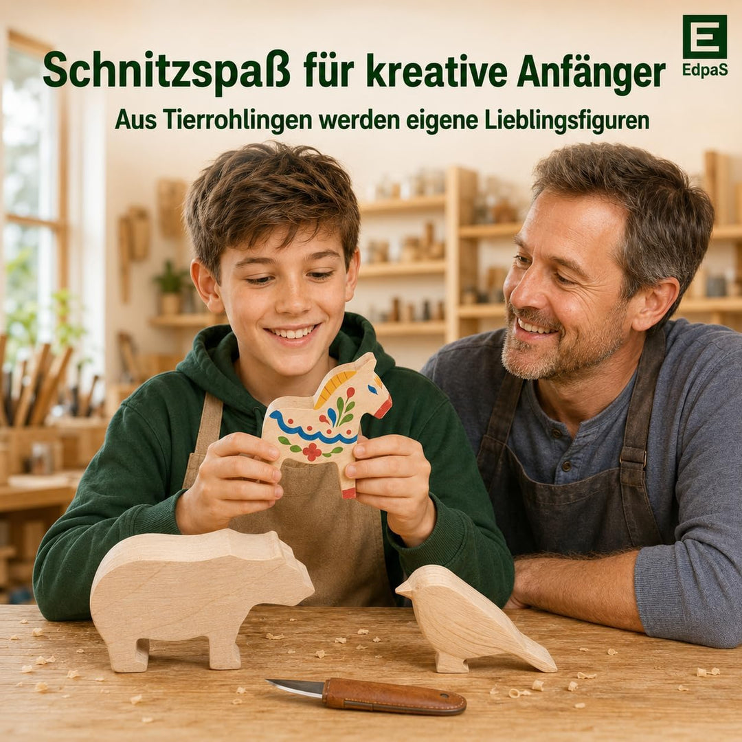 EdpaS Schnitzrohlinge gross aus Lindenholz Tierfiguren Bär Spatz und Dala Pferd - Schnitzholz, Holzr