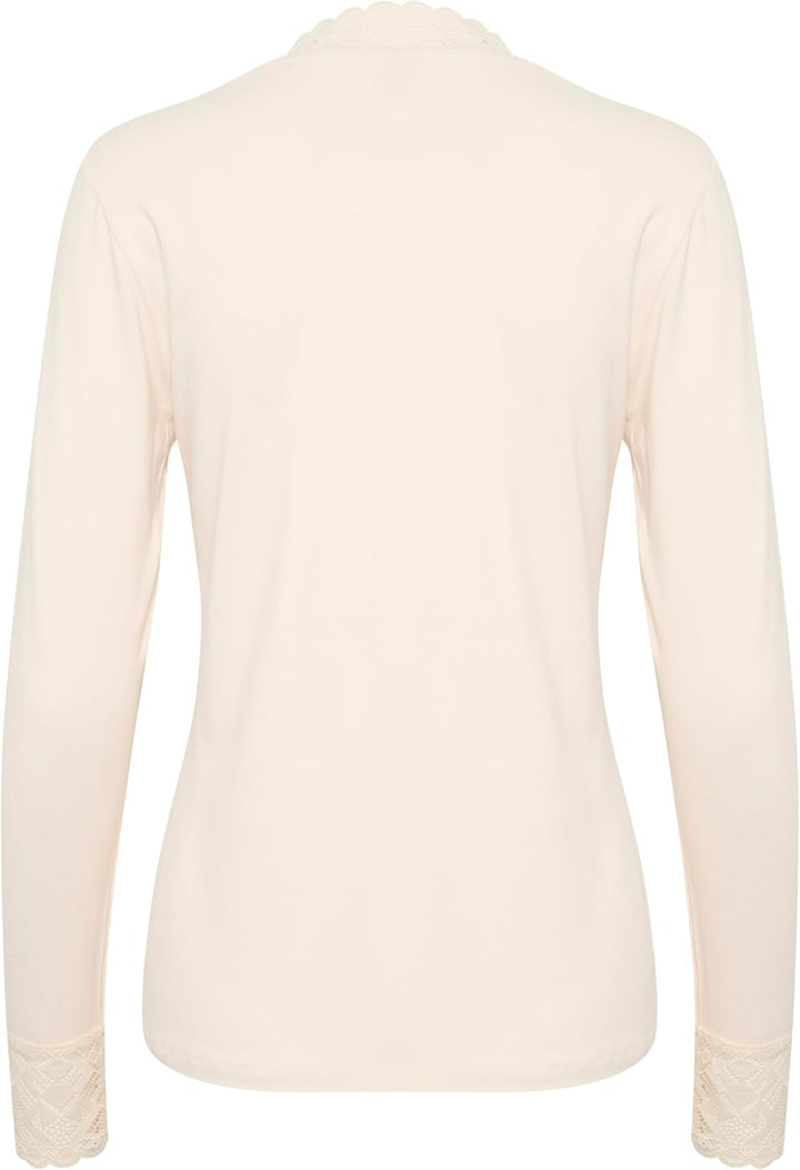 Cream CRTrulla Jersey Blouse Damen Bluse Spitze Langarm Elegant Rundhals Oberteil Stehkragen XS Eggn