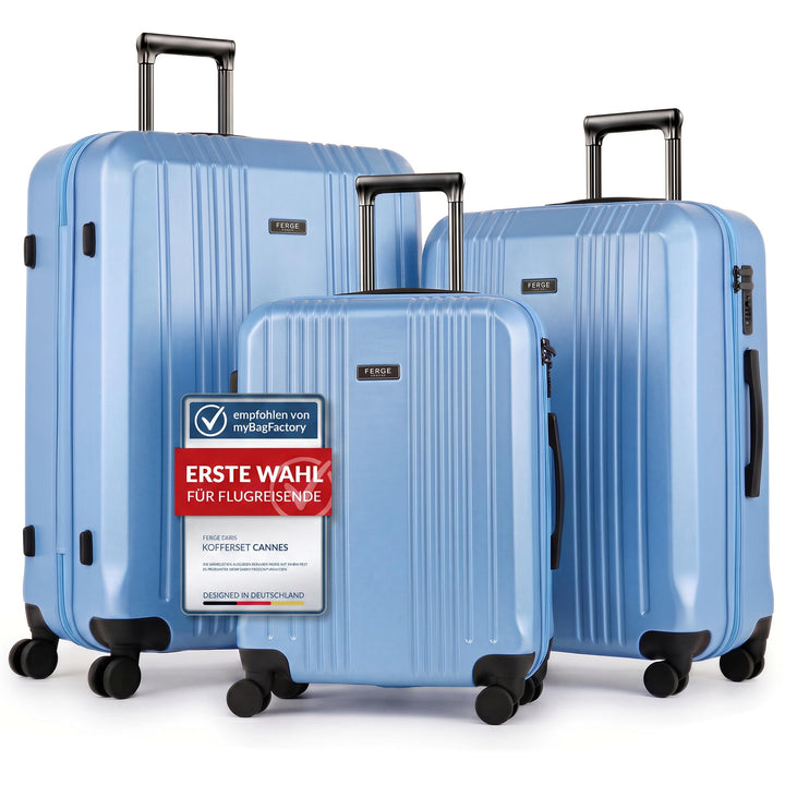 FERGÉ 3er Kofferset Hartschale Gepäckset mit 4 Doppelrollen &amp; TSA Schloss Sky-blue, Sky-blue