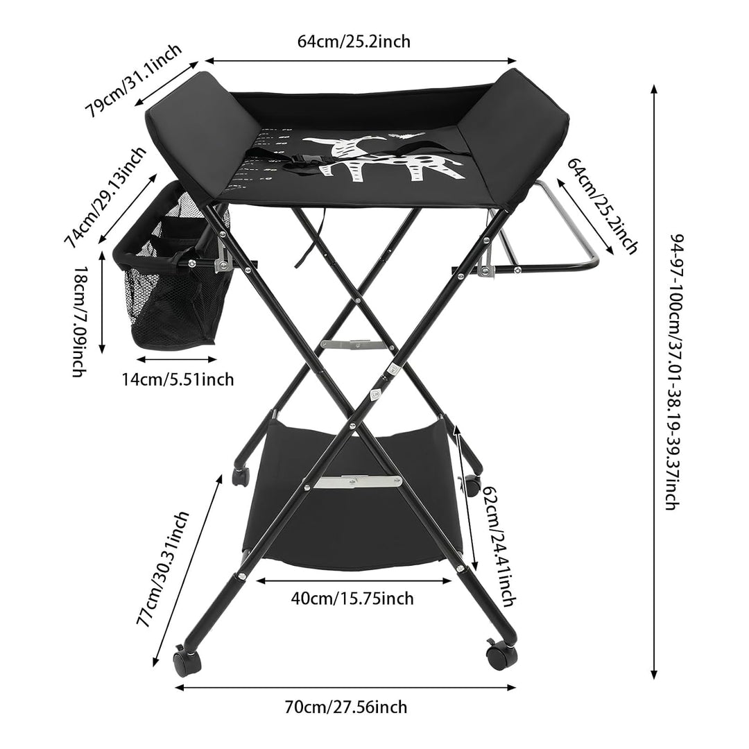 klappbare Wickelkommode Wickeltisch, Schwarz 25KG Maximale Belastung Baby Wickelkombi Mobiler Wickel