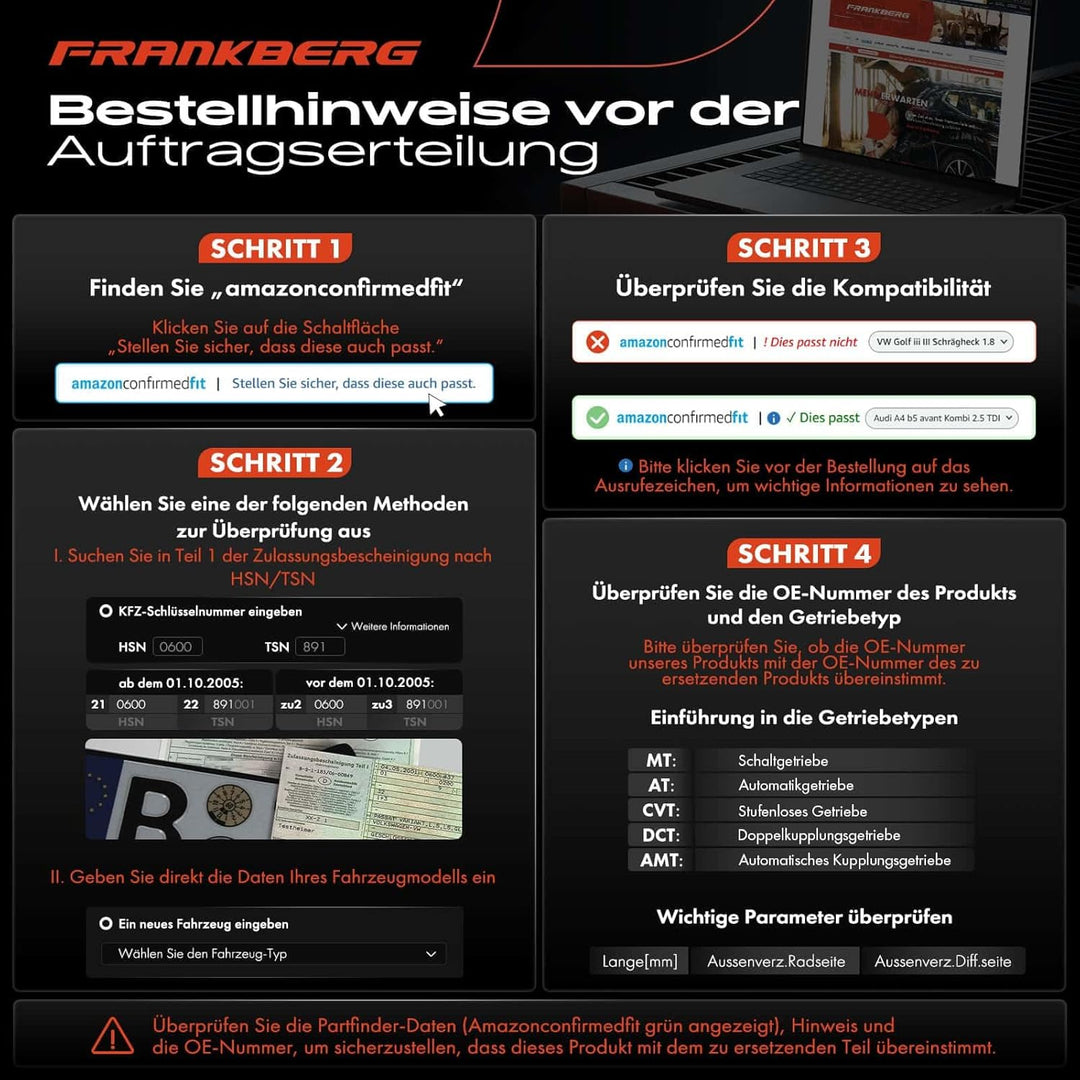 Frankberg Antriebswelle Vorne Rechts Kompatibel mit Tourneo Custom V362 2.0L 2.2L 2012-Heute Transit