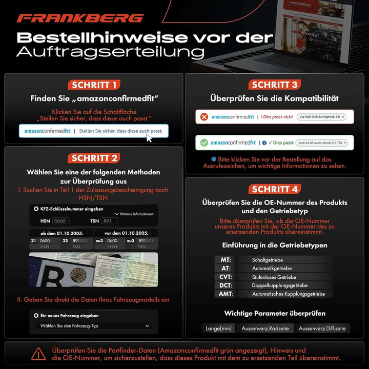 Frankberg Antriebswelle Vorne Rechts Kompatibel mit Tourneo Custom V362 2.0L 2.2L 2012-Heute Transit