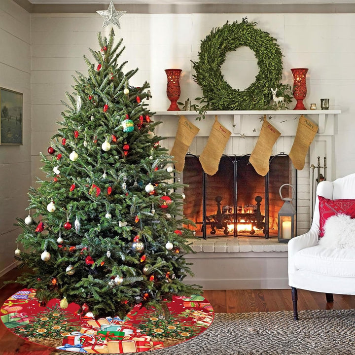 Weihnachtsbaum Decke, 120cm Grosse Dunkelrot Weihnachtsbaum Rock Matte mit Weihnachtsmann, Polyester