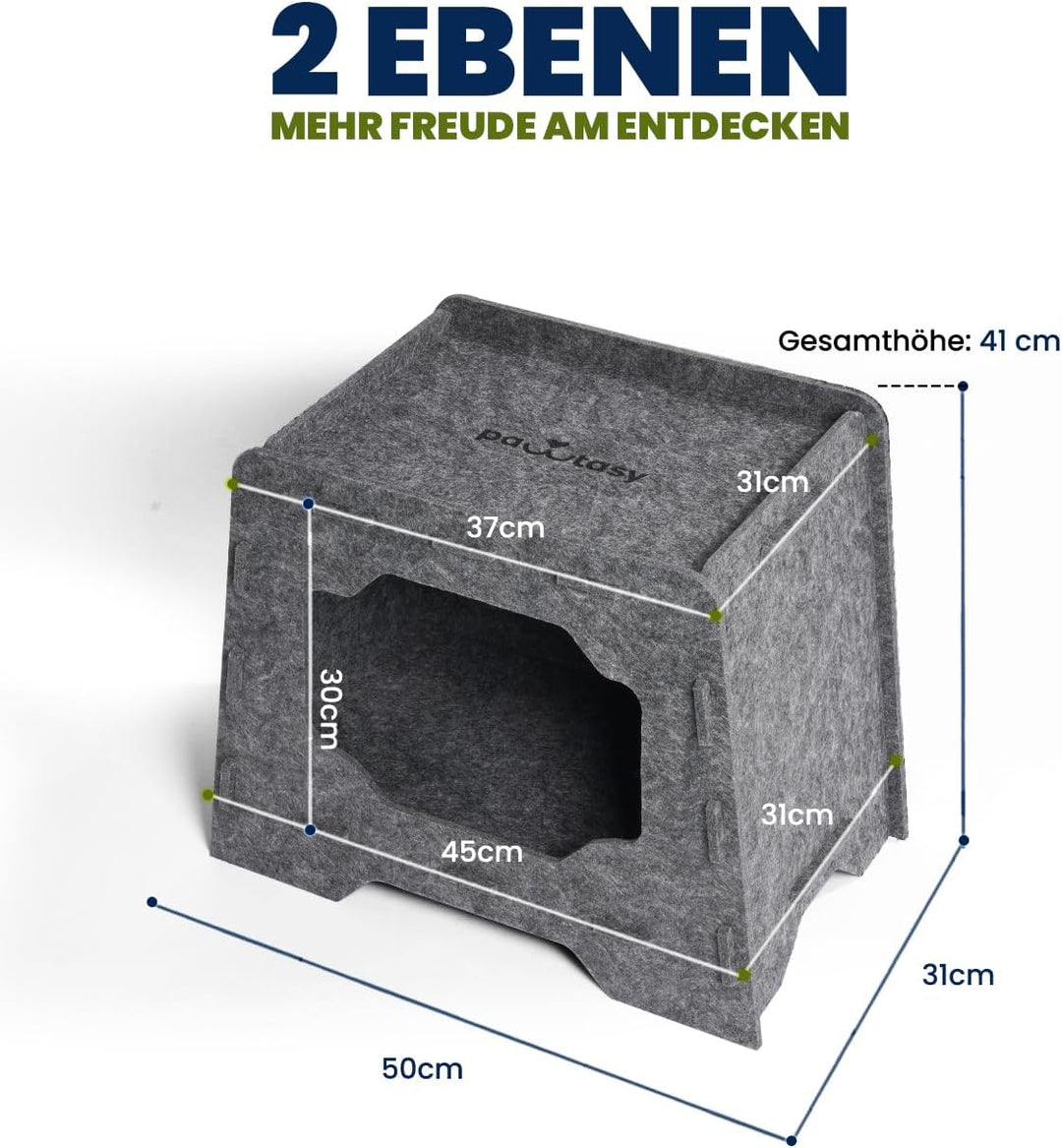 Katzenhöhle Katzenhaus aus Filz Katzenbett 2-Ebenen Katzen Höhle mit Kuschelhöhle &amp; Aussichtsplattfo