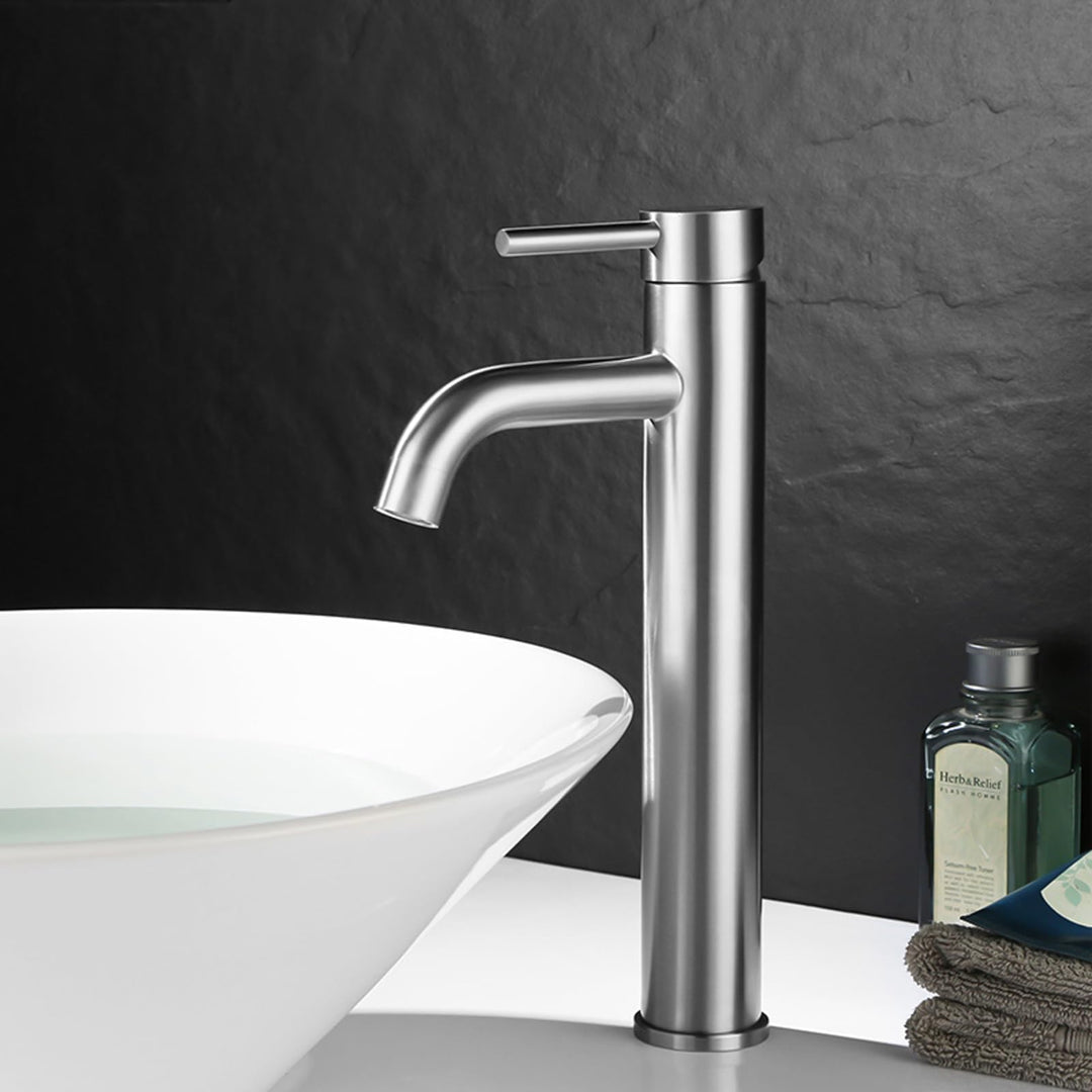 Wasserhahn Bad Edelstahl Waschtischarmatur mit Hoch Auslauf 165mm Silber, Silber