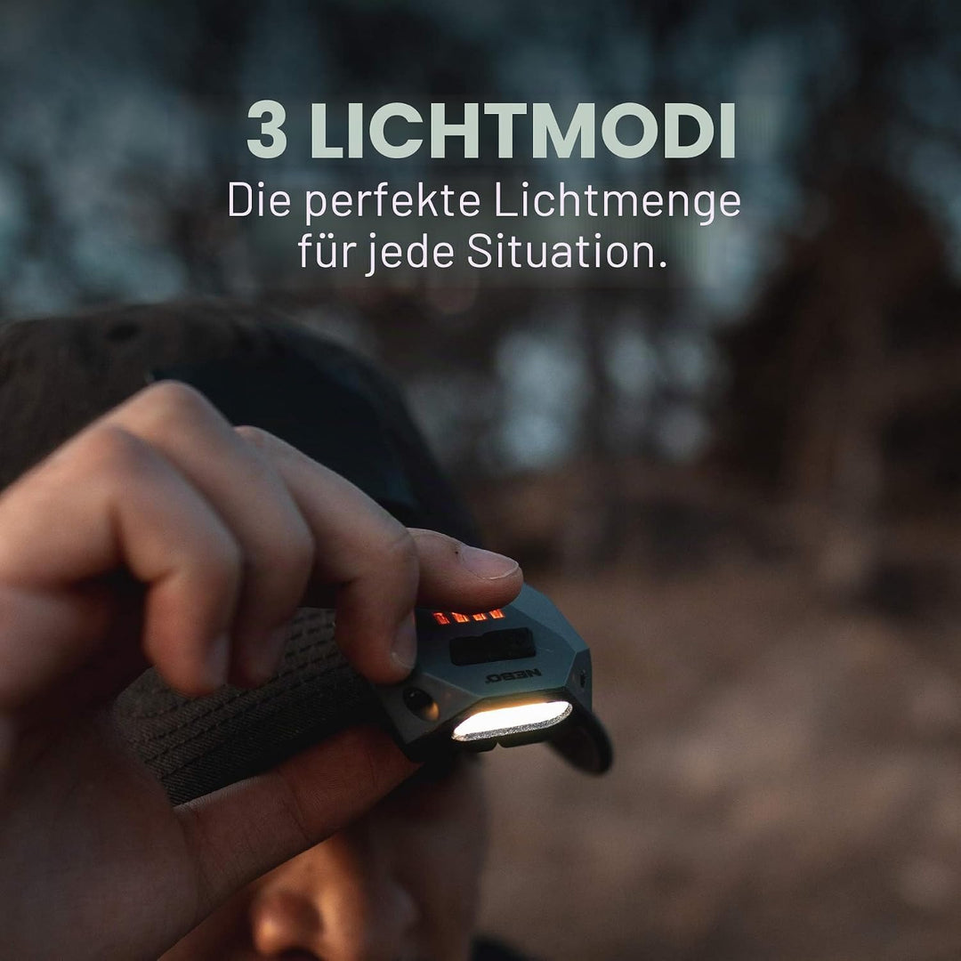 NEBO Einstein Cap Light Kopftaschenlampe - Wiederaufladbare Stirnlampe mit Wellenaktivierung - Für O
