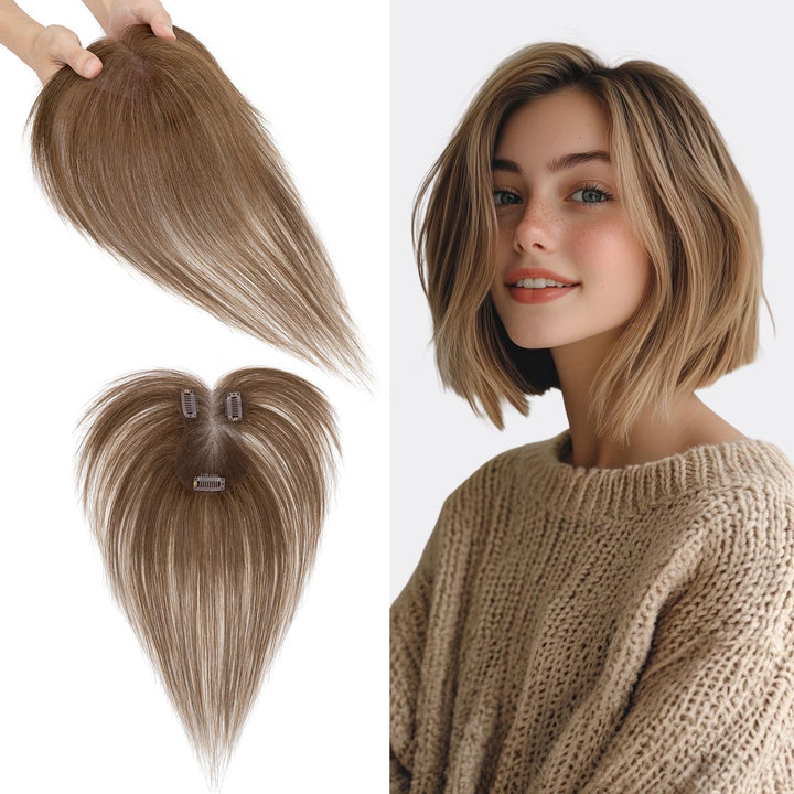 S-noilite Toupets für Frauen mit Seitenpony 7x11cm Echthaar Topper Damen Rxtensions Echthaar Clip in